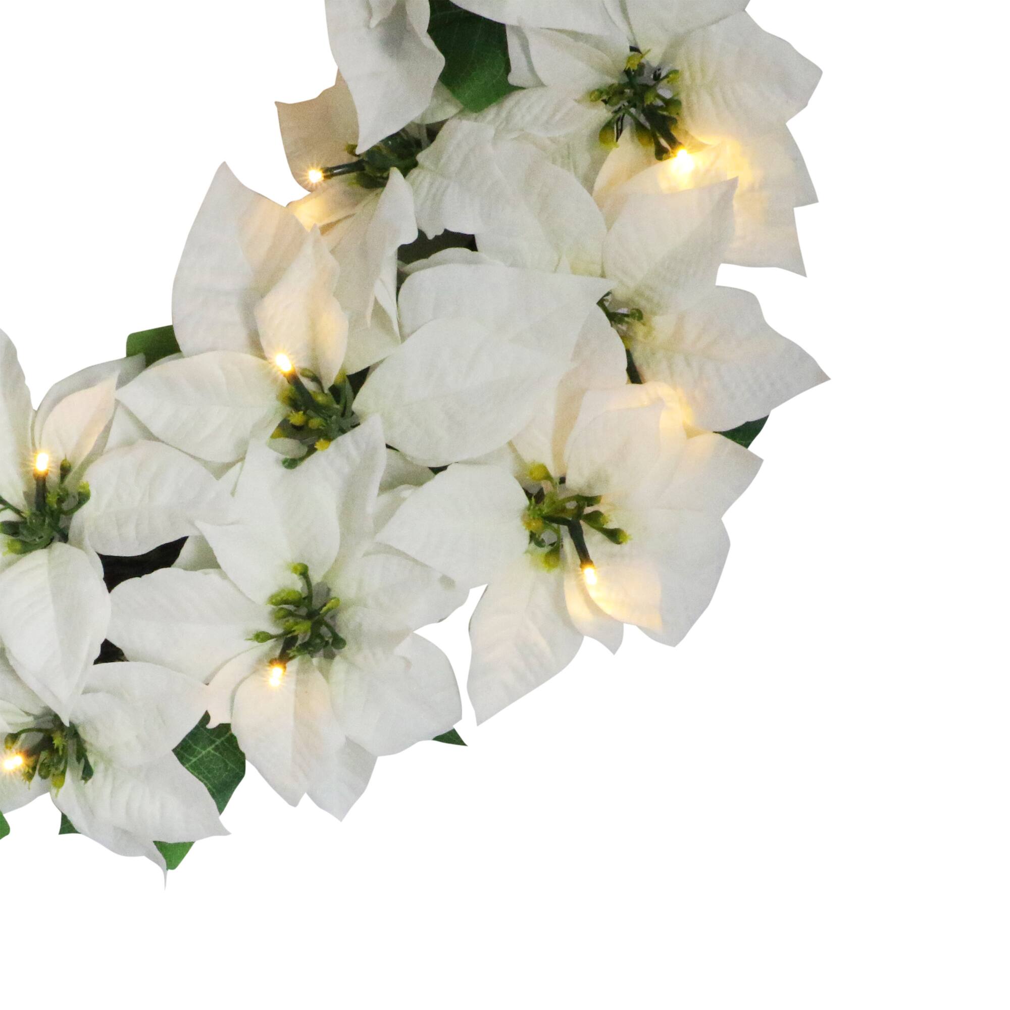 24" Pre-Lit White Poinsettia Artificial Wreath